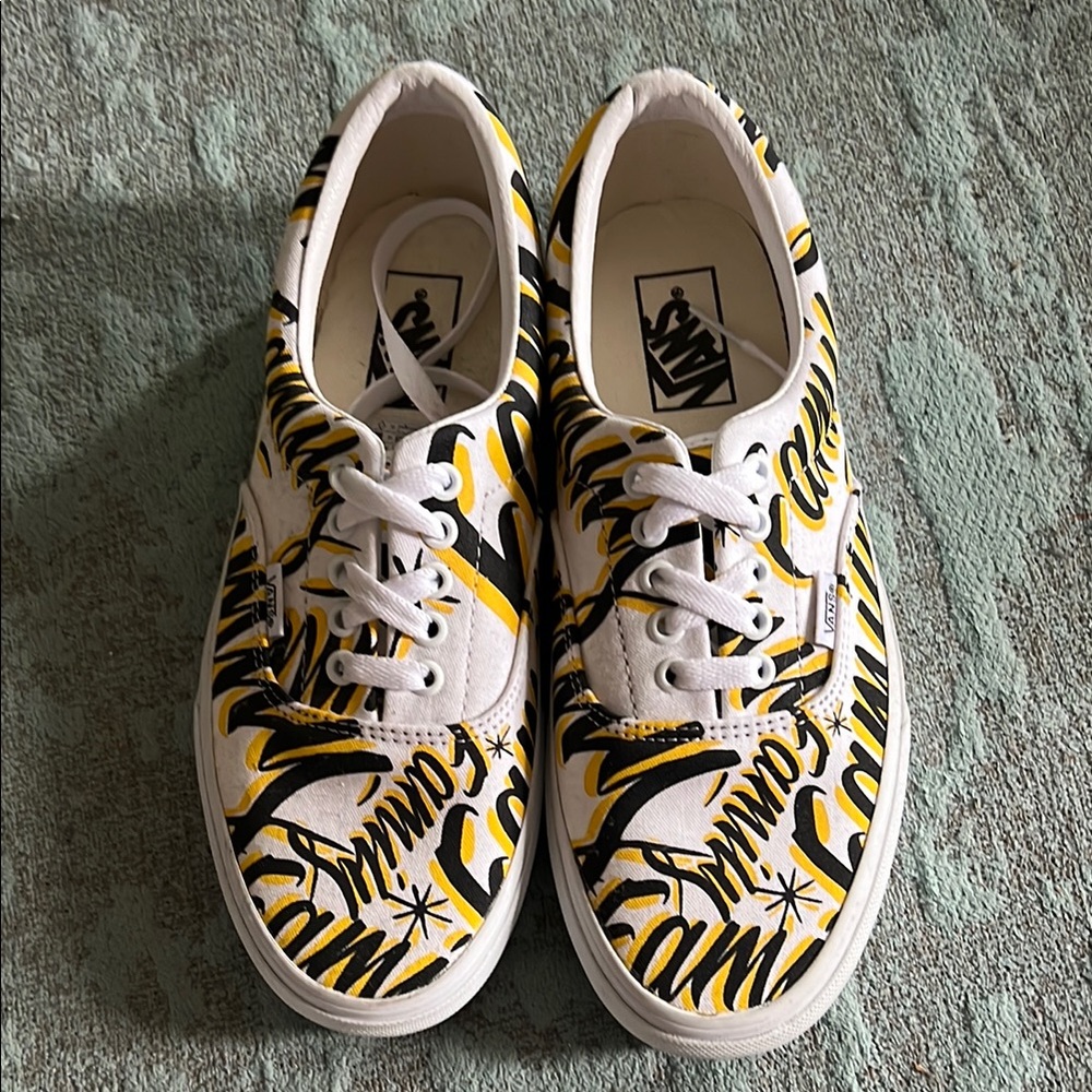 Vans White and Yellow Canvas Sneakers